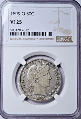 1899-O BARBER HALF DOLLAR - NGC VF25 ~ NICE PROBLEM FREE! - Image 1 of 4