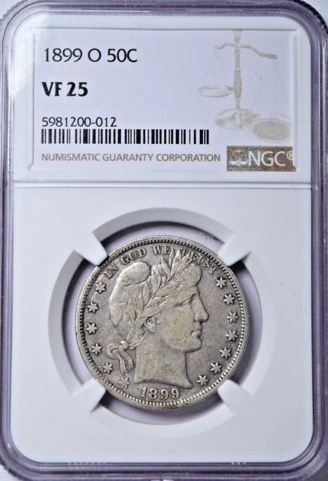 1899-O BARBER HALF DOLLAR - NGC VF25 ~ NICE PROBLEM FREE! - Image 1 of 4