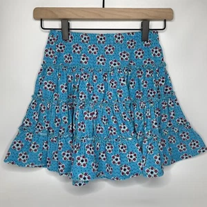 Hanna Andersson Skirt Girls 110 cm 5T Blue Floral Elastic Ruffle Tiered Corduroy - Picture 1 of 7