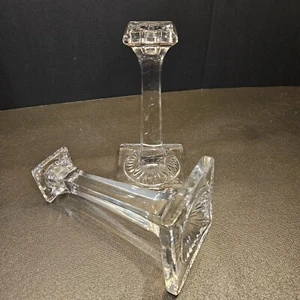 Pair of Beautiful Cut Crystal Square Column Candlestick Holders (#762) - Picture 1 of 12