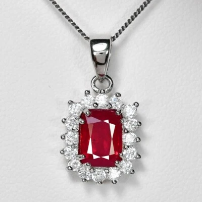 925 СТЕРЛИНГОВОЕ СЕРЕБРО ПОДВЕСКА ГОЛУБЬ КРОВИ КРАСНЫЙ РУБИН ДРАГОЦЕННЫЙ КАМЕНЬ ВОСЬМИУГОЛЬНИК И БЕЛЫЙ CZ - Изображение 1 из 4
