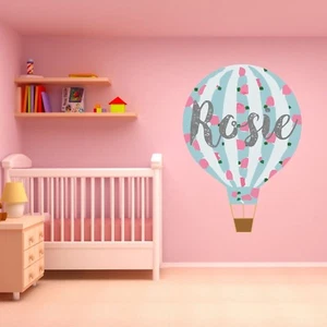 PERSONALISED PASTEL HOT AIR BALLOON WALL STICKER childrens bedroom nursery decal - Picture 1 of 2