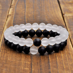 Couples His Hers Distance Bracelets Energy Beaded For Lovers Matte Onyx 2pcs
