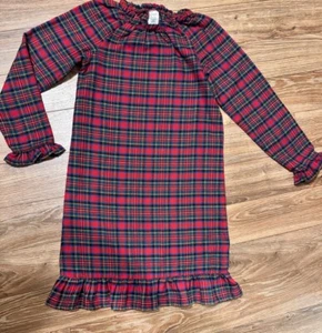 Lands End Girls Sz14 Nightgown Long Sleeve Ruffle Red Tartan Plaid Flannel Gown - Picture 1 of 5