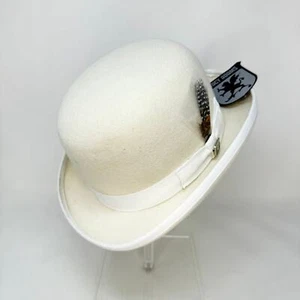 no60 - NWT Stacy Adams White Felt Derby Bowler Hat sz M - Bild 1 von 13