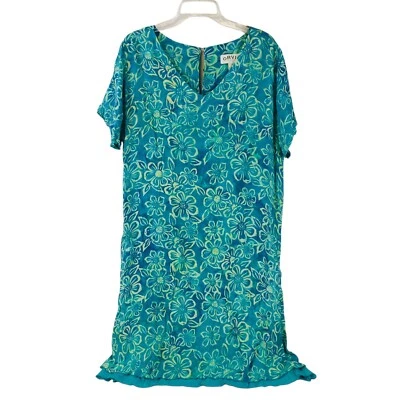 Orvis Hawaiian Floral V-Neck Short Sleeve Midi Shift Dress Size XL Resortwear - Image 1 of 4