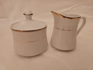 Vintage Pickard China White Gold Trimmed Monogram Club Cream & Sugar - Picture 1 of 4