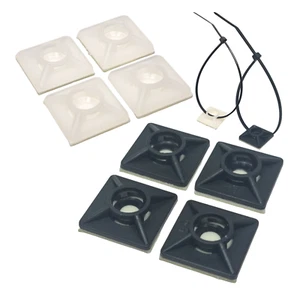 Cable Tie Base Self Adhesive Stick On Cable Tie Wire Mounts Black White Sticky - Picture 1 of 15