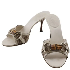GUCCI Bamboo Bit Mule 138713 White GG canvas Women - Picture 1 of 12