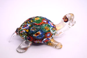 Figura Tortuga Millefiori Pisapapeles Multicolor Floral Shell Estilo Murano - Imagen 1 de 12