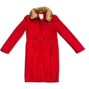 Janie and Jack Red Faux Fur Collar Bow Detail Dress Coat Girls Size 10 12 - Picture 1 of 6