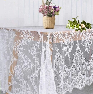 60x120 Inch White Lace Rectangular Tablecloth for Tea Tables Wedding Parties - Picture 1 of 7