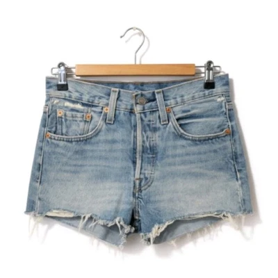​Levi’s 501 High Rise Denim Shorts Fits W26 W27 Button Fly Raw Hem Light Wash  - Image 1 of 4