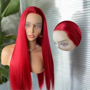 Synthetic Hair Heat Resistant Layered T Lace Front Wig Red Long Straight - Picture 1 of 8