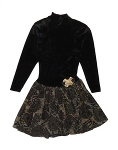 VINTAGE Womens Velvet Drop Waist Dress UK 12 Medium Black Floral Acetate MS04 - Picture 1 of 3