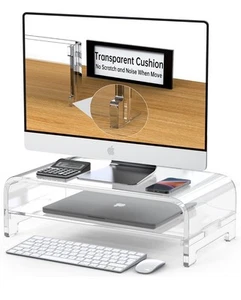 16" Clear Acrylic Monitor Stand Riser 2 Tier 5 Inches High Clear Computer Desk - Picture 1 of 7