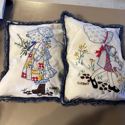 2 Vintage 1974 Holly Hobbie Embroidery Pillows 16” X 13” - Image 1 of 4