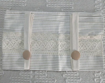 全新!! 条纹花边绑带绿色和奶油色价! 42英寸X18英寸(E90) — 第 1/4 张图片