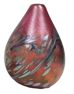 Vintage 87’ Maytum Studio Aurene Pink Blue Art Glass Iridescent Egg Shape Vase - Picture 1 of 8