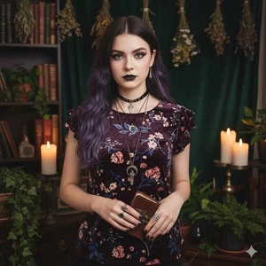 a.n.a Floral Velvet Blouse Womens L Burgundy Ruffle Sleeve Whimsygoth Grunge - Picture 1 of 8