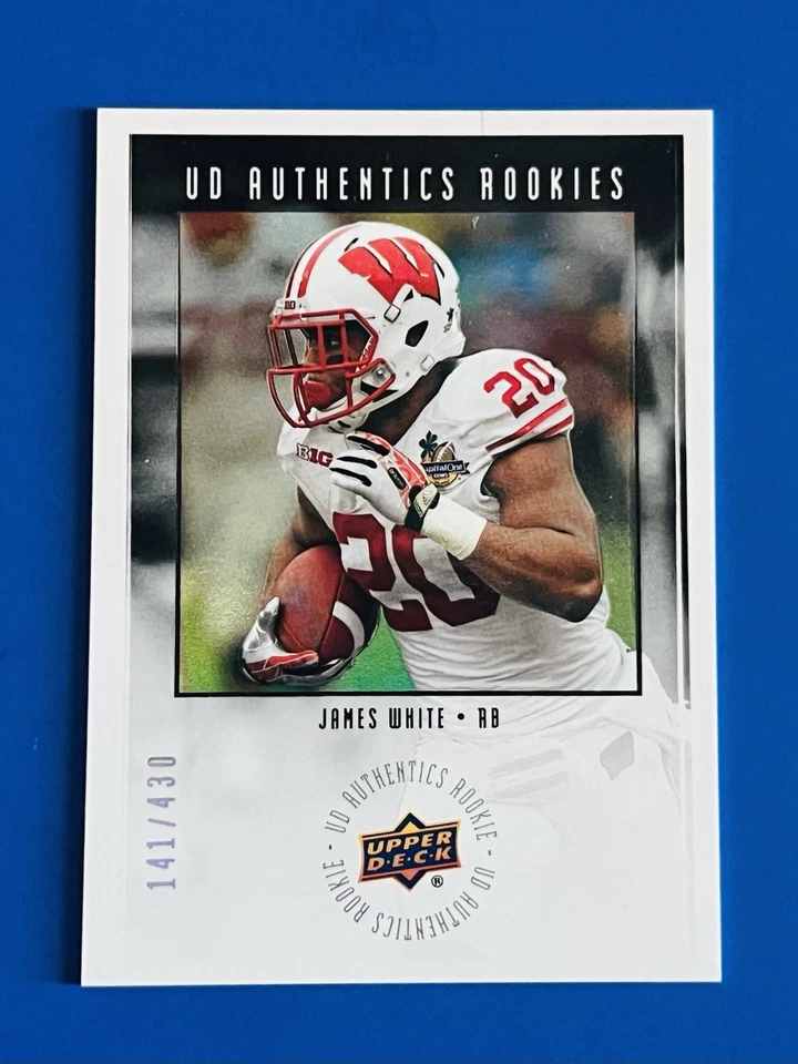 2014 UD Authentics Rookies James White Patriots Rookie Card #UA-56; #d /430 - Image 1 of 2