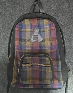 Pendleton Tartan Plaid Wool Backpack w/Leather Handle Metal Zips - Picture 1 of 9