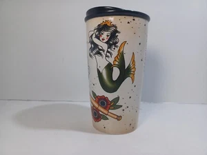 STARBUCKS Mermaid Mug~2015 Siren Anchor Ceramic Travel Tumbler w Lid~Sailor~12oz - Picture 1 of 8