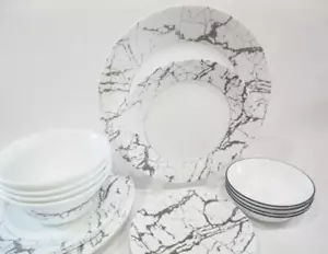 *NUEVO JUEGO DE VAJILLA GRIS PIEDRA Corelle de 20 piezas *Cintas Asher de mármol gris plateado - Imagen 1 de 12