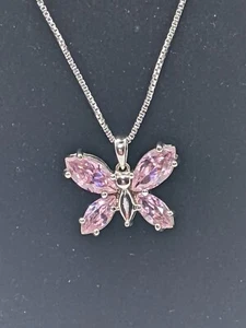 Collar de Ley y Colgante Mariposa Plata 925 Rosa Cristales en Forma de Pera 18" - Imagen 1 de 6