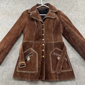 VINTAGE Cowhide Leather Coat Womens Small? Brown Suede Genuine Woodstock 60s 70s - Picture 1 of 21
