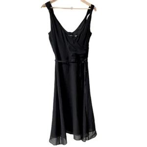 Black Silk Slip Mini Flare Dress with Thin Tie Belt Women's Size 6 - Picture 1 of 10