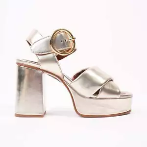 See By Chloe Lyna Platform Sandals 90mm Gold Leather EU 35 UK 2 Sandals Leather  - Picture 1 of 11