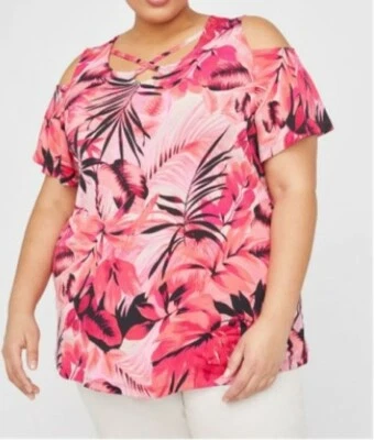 Блузка Catherines Plus розовая/черная с цветочным узором топ с открытыми плечами миниатюрных размеров 2XP, 22/24WP - Изображение 1 из 4