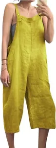 Women Capri Overalls Loose Bib Rompers Straps Sleeveless Jumpsuit - Picture 1 of 30