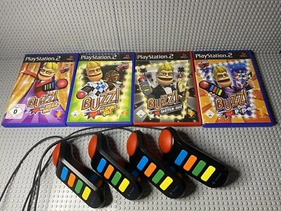 Sony PlayStation2 BUZZ! Controller mit 4 Spiele (Mega, Pop, Sport und Film Quiz) - Bild 1 von 4