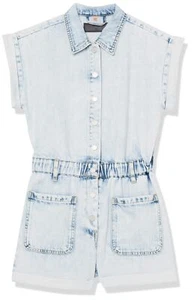 [BLANKNYC] Girls Luxury Clothing Acid Denim Shorts Sleeve Romper with Patch - Picture 1 of 1