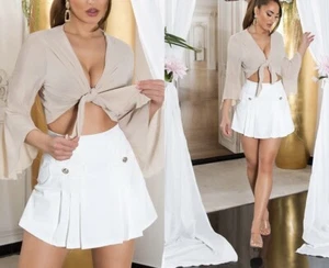 Sexy & elegante halbtreine verstellbare Krawatte Verschluss kurzes Oberteil Bluse für alle Größen - Bild 1 von 6