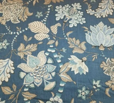 Bowen in Resist BTY 54" Wide P Kaufmann 100% Cotton Slub Duck Blue Jacobean Foto 1 de 2