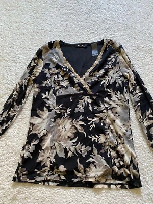 Blusa Axcess Mujer Talla M Floral Transparente Manga Larga Cuello en V Forrada (A31) Foto 1 de 4