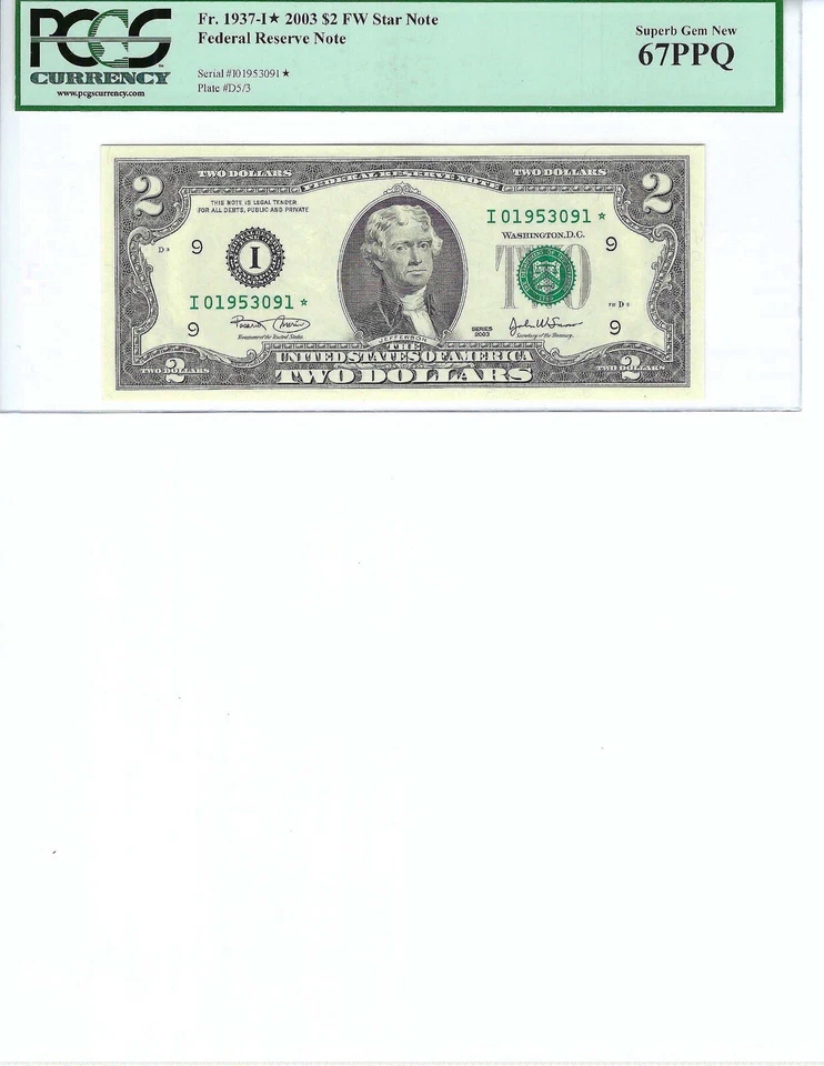 2003 $2 FRN FR1937-I* PCGS 67 PPQ, Minneapolis * Note S/N I01953091*!!! - Image 1 of 2