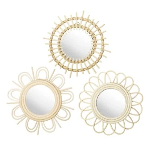 Beige Wall Mirrors Decor Set of 3 Wooden Round Wall Mirrors Wall-Mounted Sunb... - Picture 1 of 6