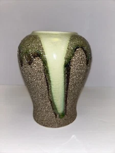 Studio Pottery Vase Sand And Celedon Drip Glaze Decor Hand Crafted In Vietnam - Picture 1 of 11