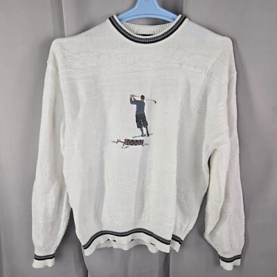 Vintage Isle of Cotton Sweater Mens XL White Golf Golfer Graphic Chunky Knit USA - Image 1 of 4