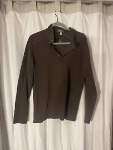Men's IBEX Brown Merino Wool Partial Button Pullover Sweater Size L - Picture 1 of 5