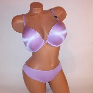 Victoria Secret Bra Set 36C Bombshell Push Up Medium Bikini Panty Purple Lace - Picture 1 of 12