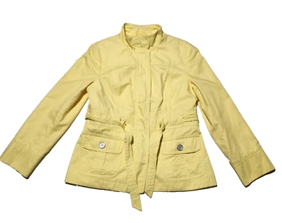 Ann Taylor Petites Yellow Lightweight Jacket Cargo Pockets Belted Zipper Button - Image 1 of 4