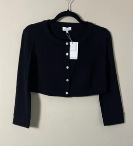 NWT! WeWoreWhat Black Knit Cropped Crewneck Cardigan Button Down Crop Top Size L - Picture 1 of 5