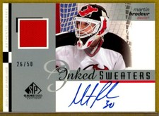 2001-02 SP Game Used Inked Sweaters #ISMB Martin Brodeur JERSEY AUTO /50