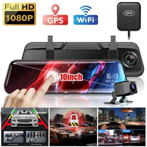 10'' Car Dash Camera WiFi GPS Front & Rear Mirror Reverse Camera Parking Monitor - Picture 1 of 18