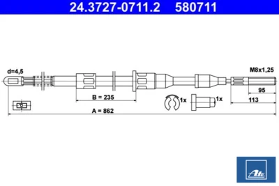 ATE 24.3727-0711.2 Cable, Freno de Mano Trasero Izquierdo para Opel Ascona C Cc - Imagen 1 de 2